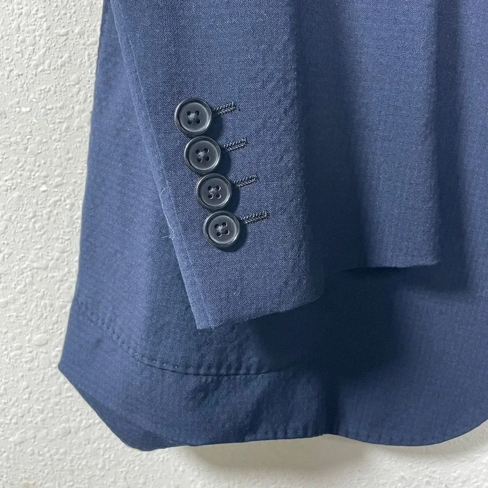 Ibiza‎ Blazer Navy Blue 42L Carini Wool Lycra Sports Coat Modern Preppy Office